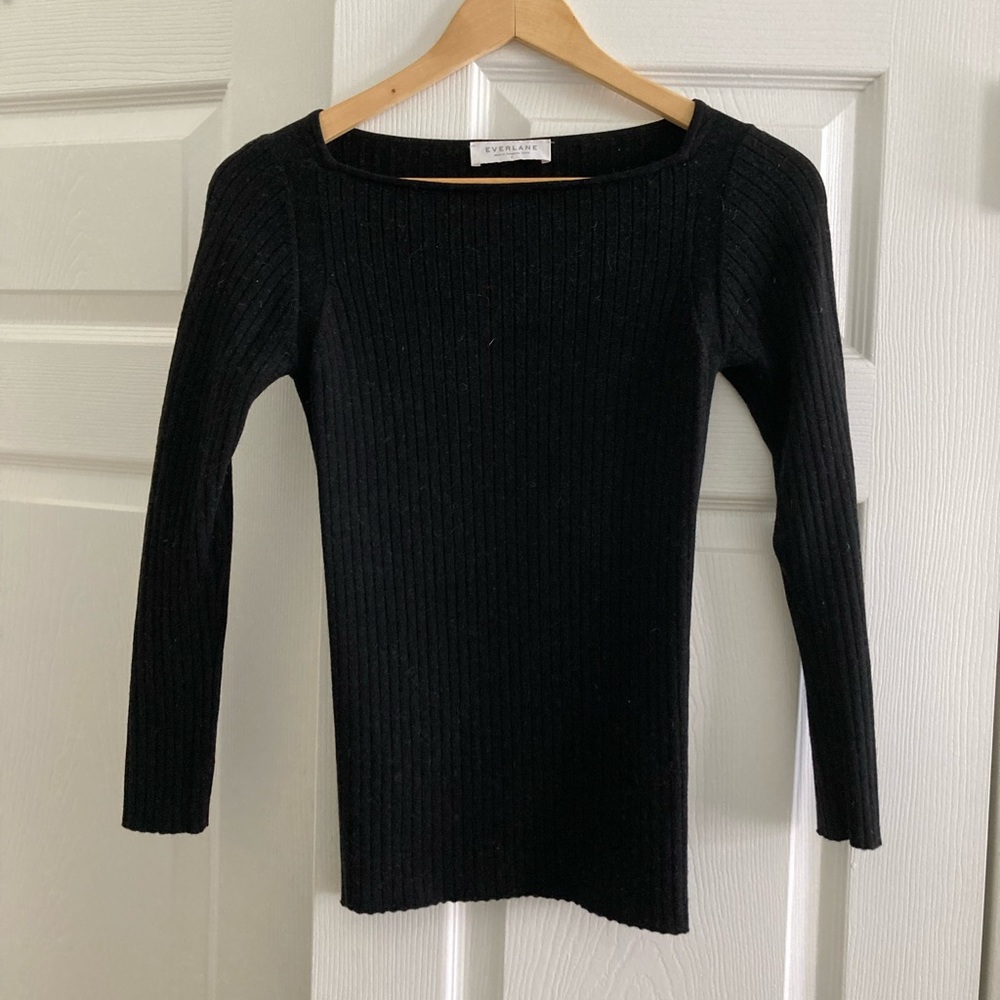 Everlane luxe wool boatneck ribbed top Small black